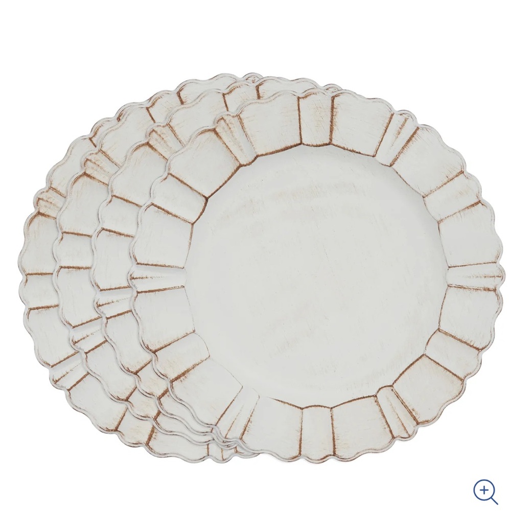 Pier 1 Cream Scalloped Charger Plate with Distressed Gold Trim - Set of 8